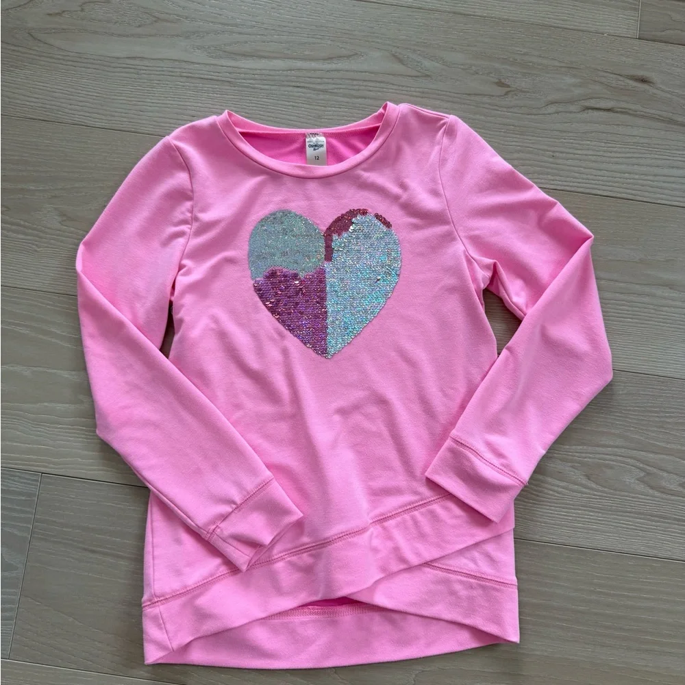 OshKosh B'gosh Pink Long Sleeve Tee with Sequin Heart Patch